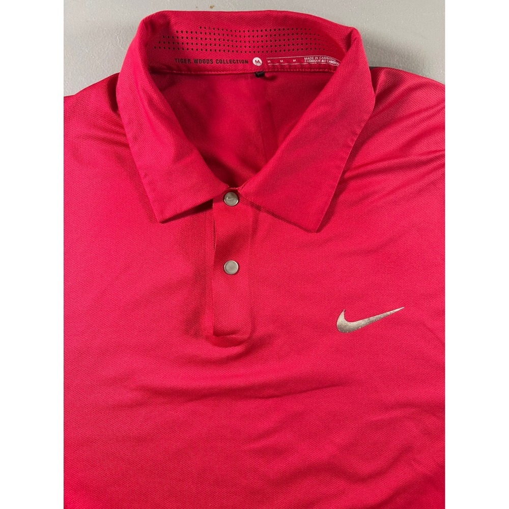 Nike Polo Shirt Mens Medium Red Tiger Woods Collection Dri-Fit Striped Golf Top